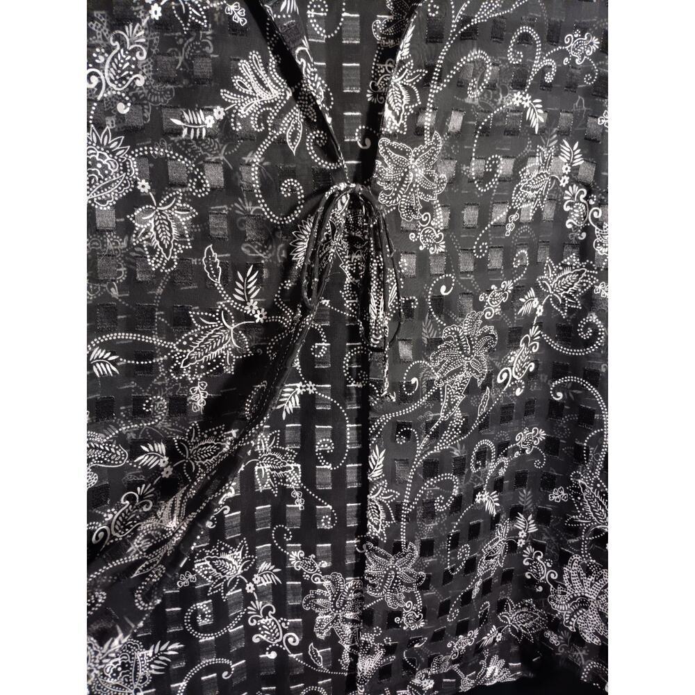 Notations XL Sheer Tie Front Black Paisley Collared Short Sleeve Summer Cardigan - Picture 3 of 6